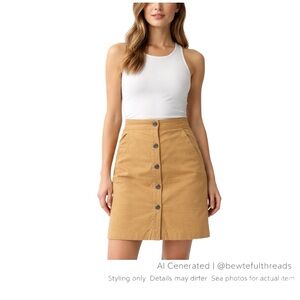 Trina Turk Caramel Linen Blend Button Front Skirt W30 Fits M